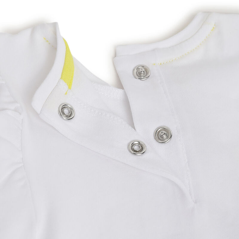 Girls White and Yellow Printed Outfit with Short Pants image number 5